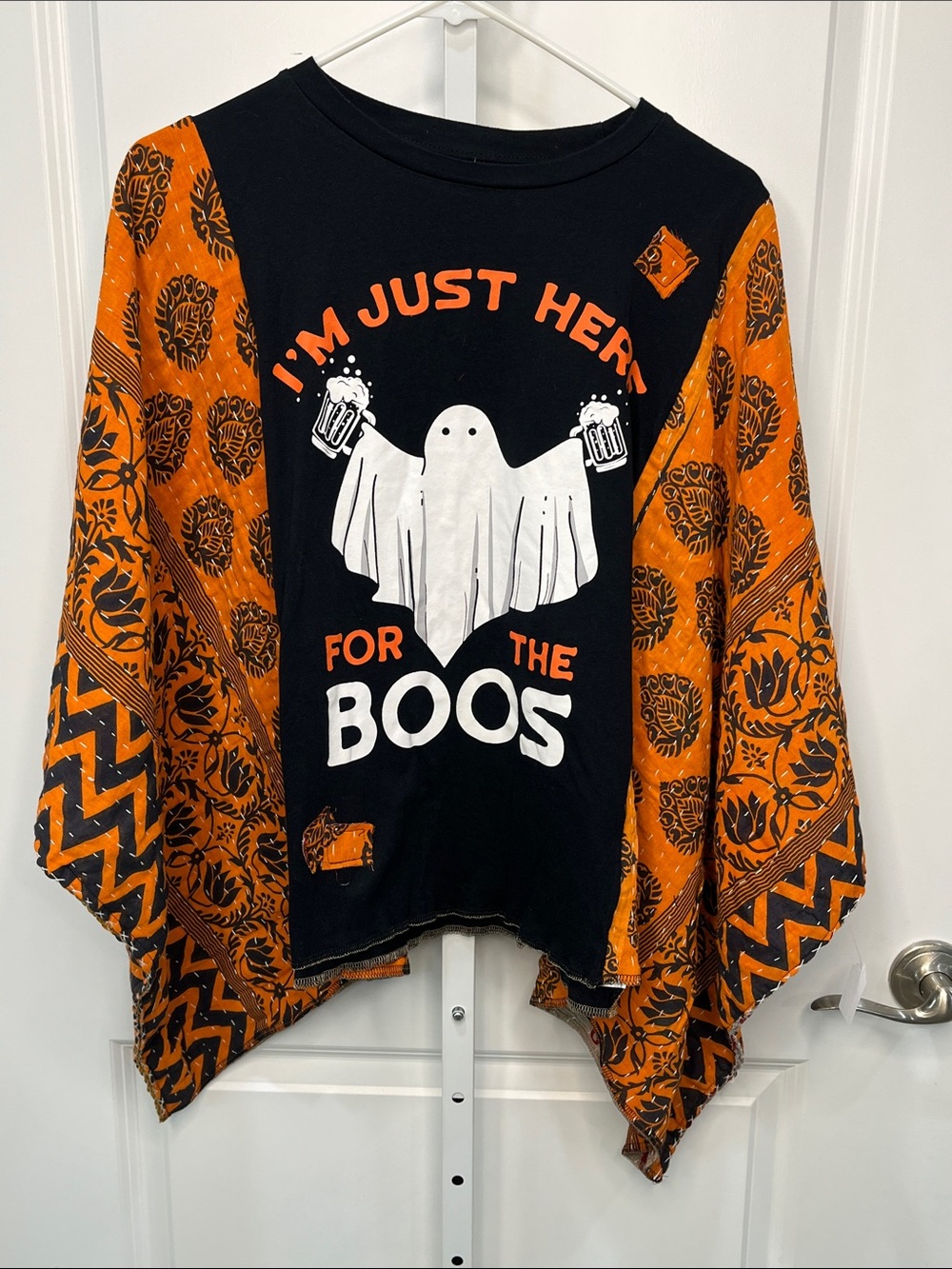 Upcycled I’m Just Here For The Boos T-Shirt Kantha Halloween Fall OSFM Unique